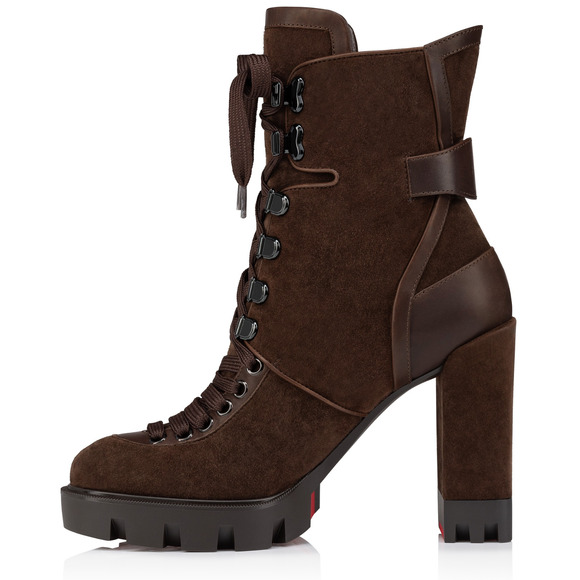 Christian Louboutin Macademia 100 Brown Platform Block Heel Combat Boot 37 - Picture 9 of 14